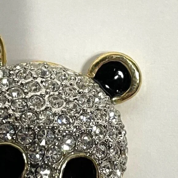 La Scala gold plated panda brooch w/ Swarovski crystals and black enamel.